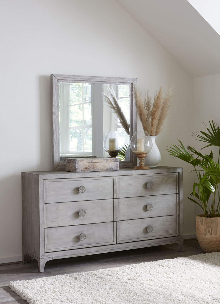 Solid Wood Mirror, Boho Chic - Washed White, 40" H x 39" W x 2" D