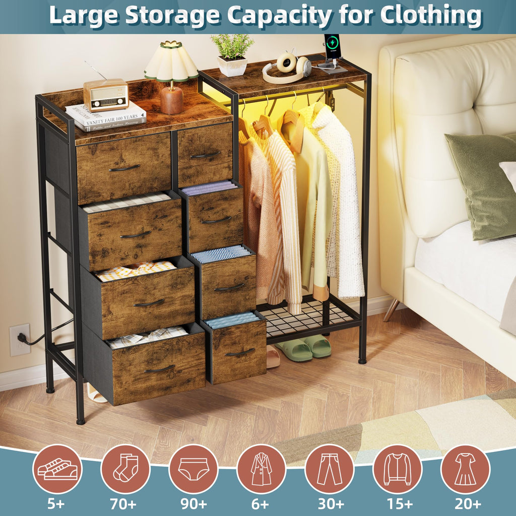 8-Drawer with Hanging Rack, Rustic Brown, 11.8" D