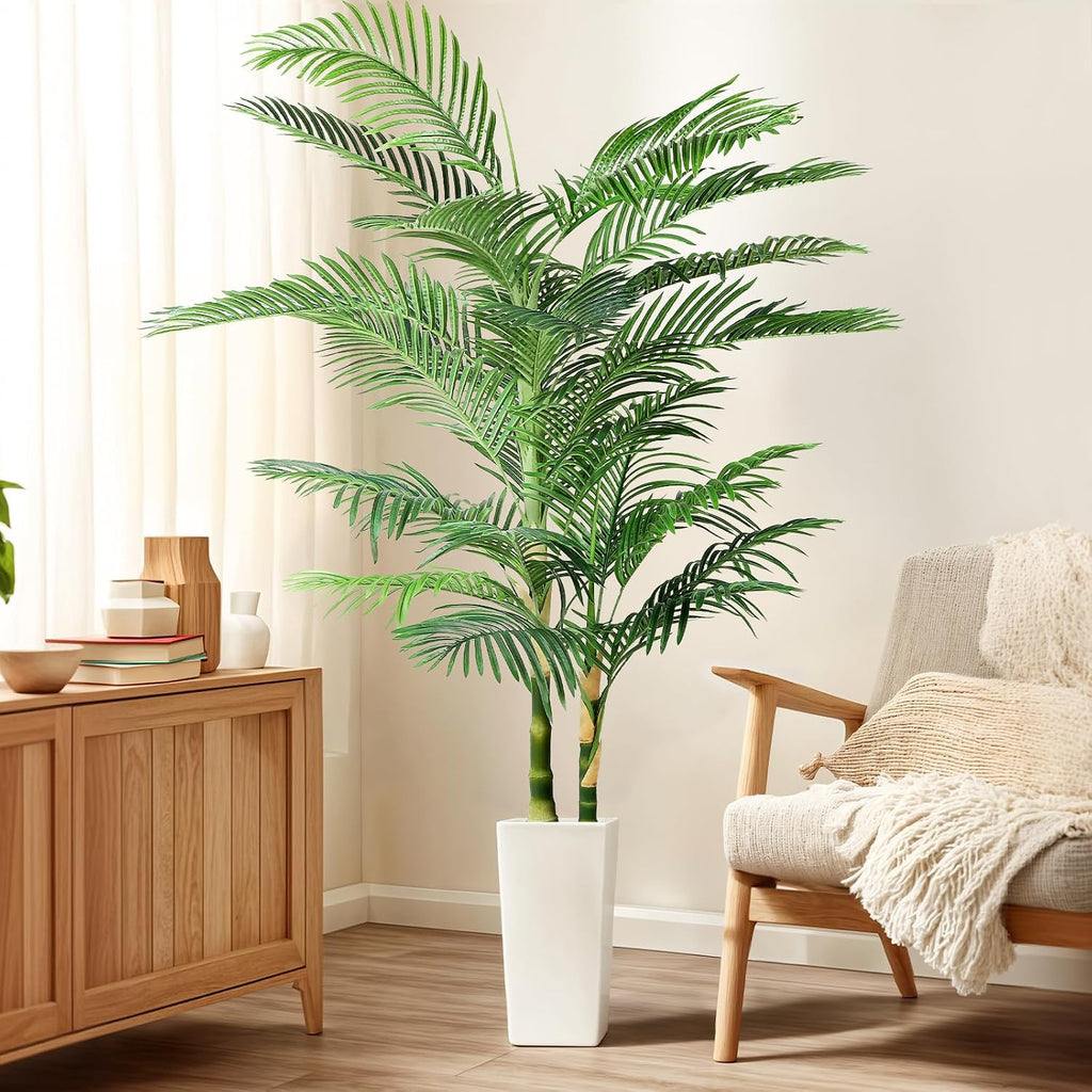 Fake Palm Tree, 7ft Artificial Palm Tree Tall Tropical Tree with Adjustable Leaves & Large Planter, Outdoor Indoor