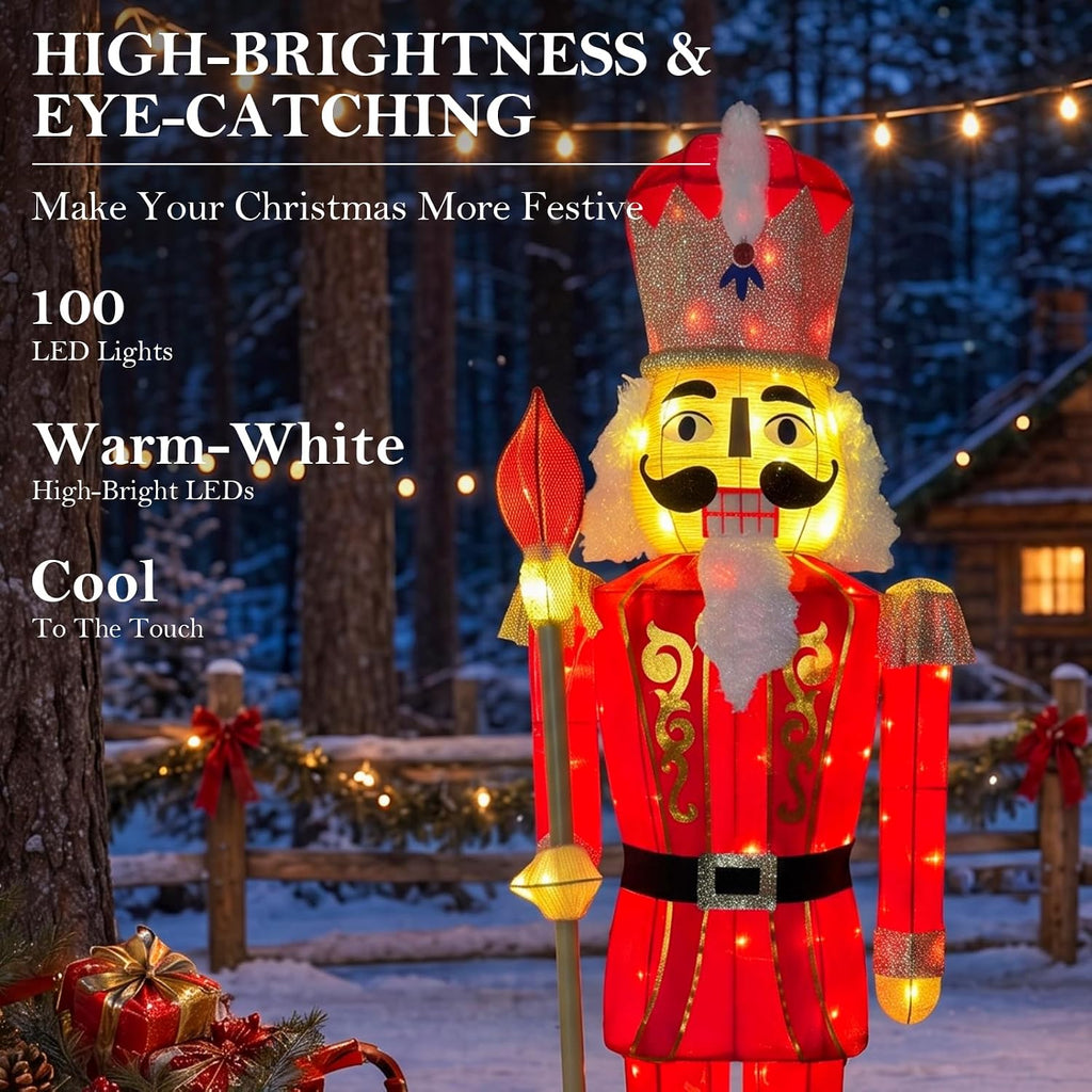 5FT Large Lighted Nutcracker Christmas Decoration Outdoor Burgundy