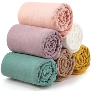 6 Pack Large Muslin Swaddle Blankets for Newborn, Bright