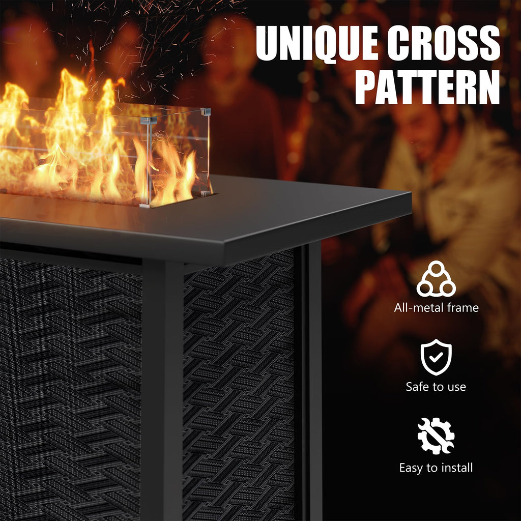 Propane Fire Pit, 43" Outdoor Gas Fire Pit Table, 50, 000 BTU 2-in-1 Texteline Pattern Fire Table with Removable Lid