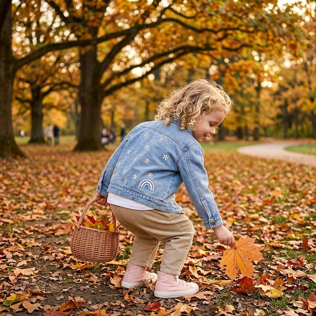 Girls Denim Jacket Little Kids Button Down Long Sleeve Jean Coat