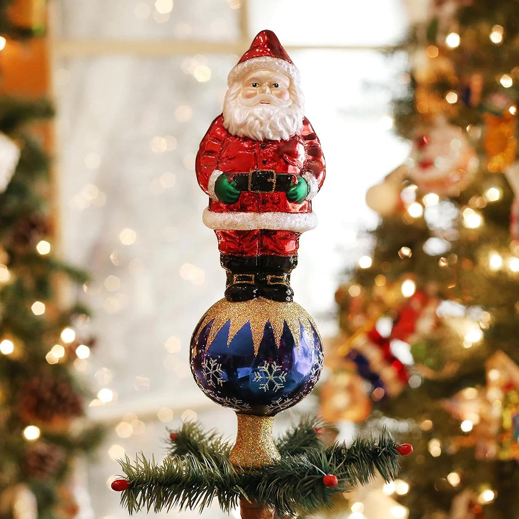 Santa Tree Top Glass Blown Ornament for Christmas Tree, Handcrafted Holiday Decoration, Santa Collection