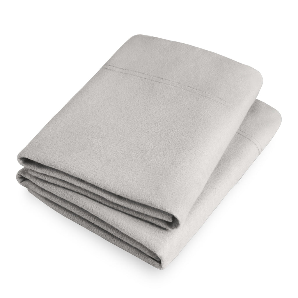 Flannel Pillowcases 100% Cotton (Standard Set of 2, Light Grey)