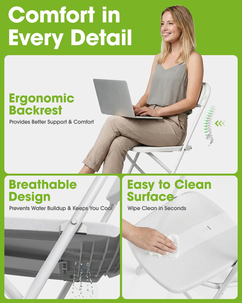 6-Pack White Heavy-Duty Folding Chairs, 31.5" x 17.3" x 19.3"