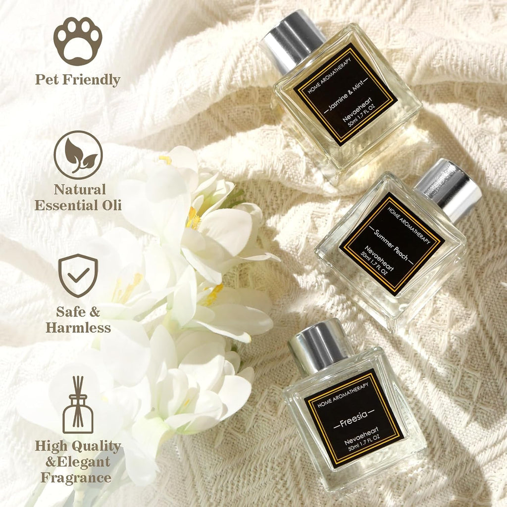 Reed Diffuser Set, Gardenia/Freesia/Jasmine & Mint Reed Diffuser Gifts for Women,1.7OZ x 3Packs Reed Diffuser