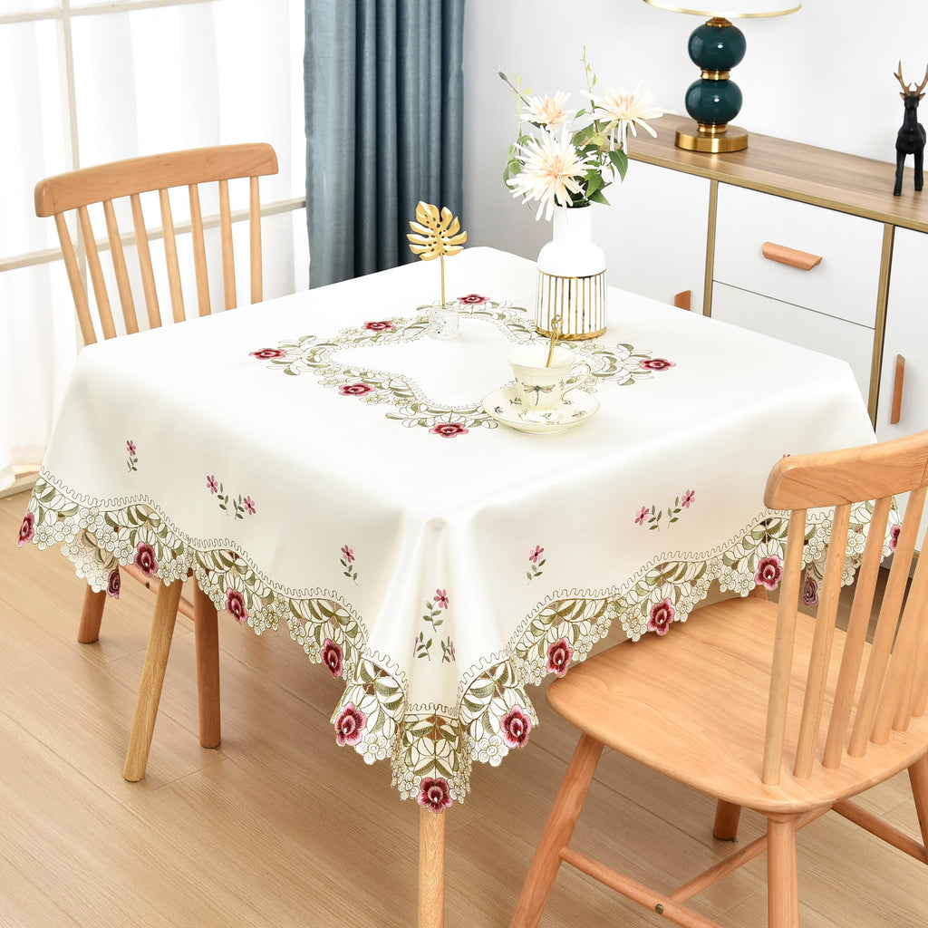 Jacquard Floral Embroidered Square Tablecloth 52 x 52 inch