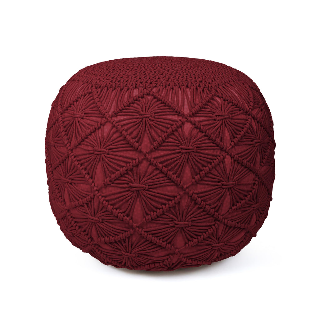 Macrame Pouf Ottoman 20x20x14 Red Handwoven Dori Footrest Stool