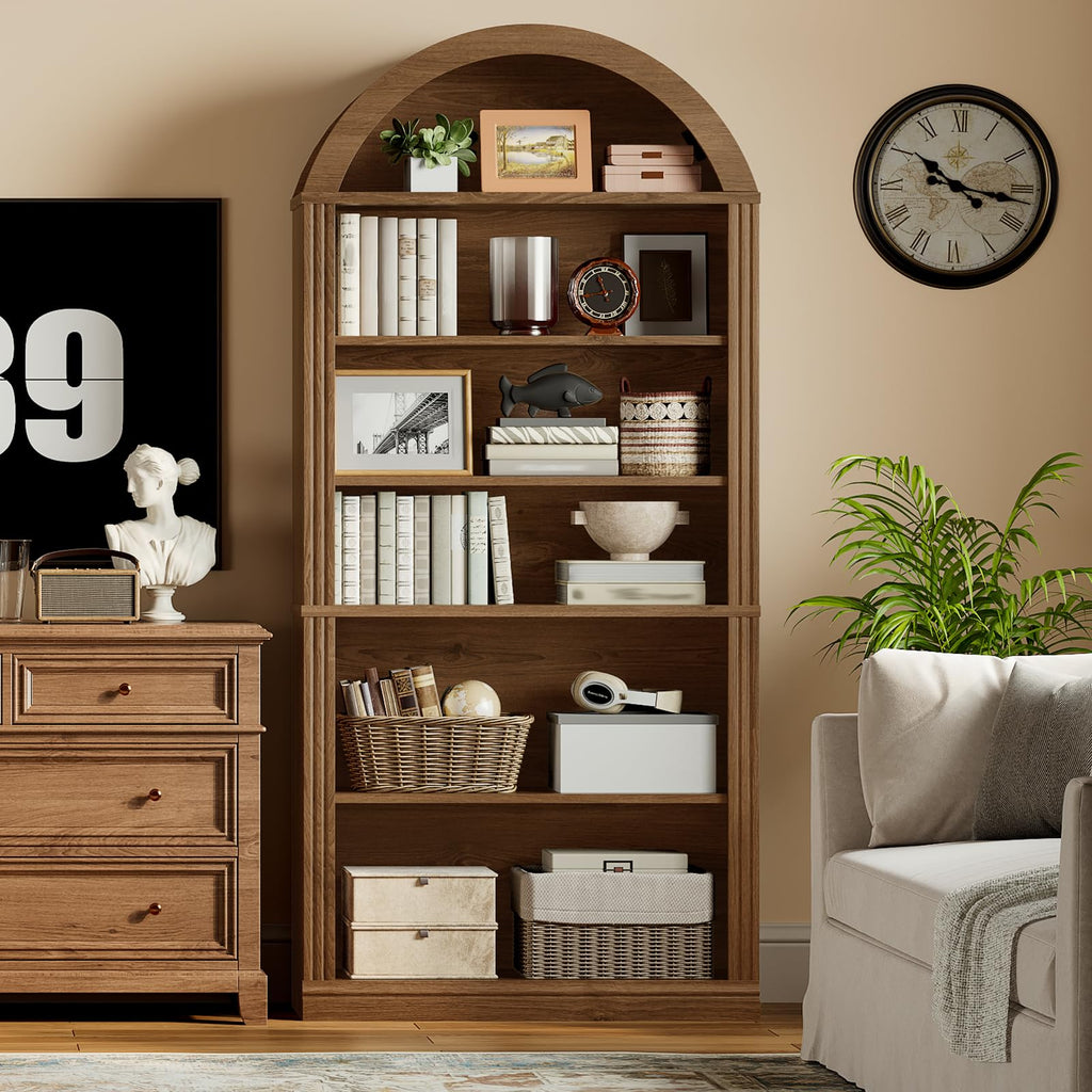Arched Bookshelf, 75.8" Tall Arch Bookcase with Storage