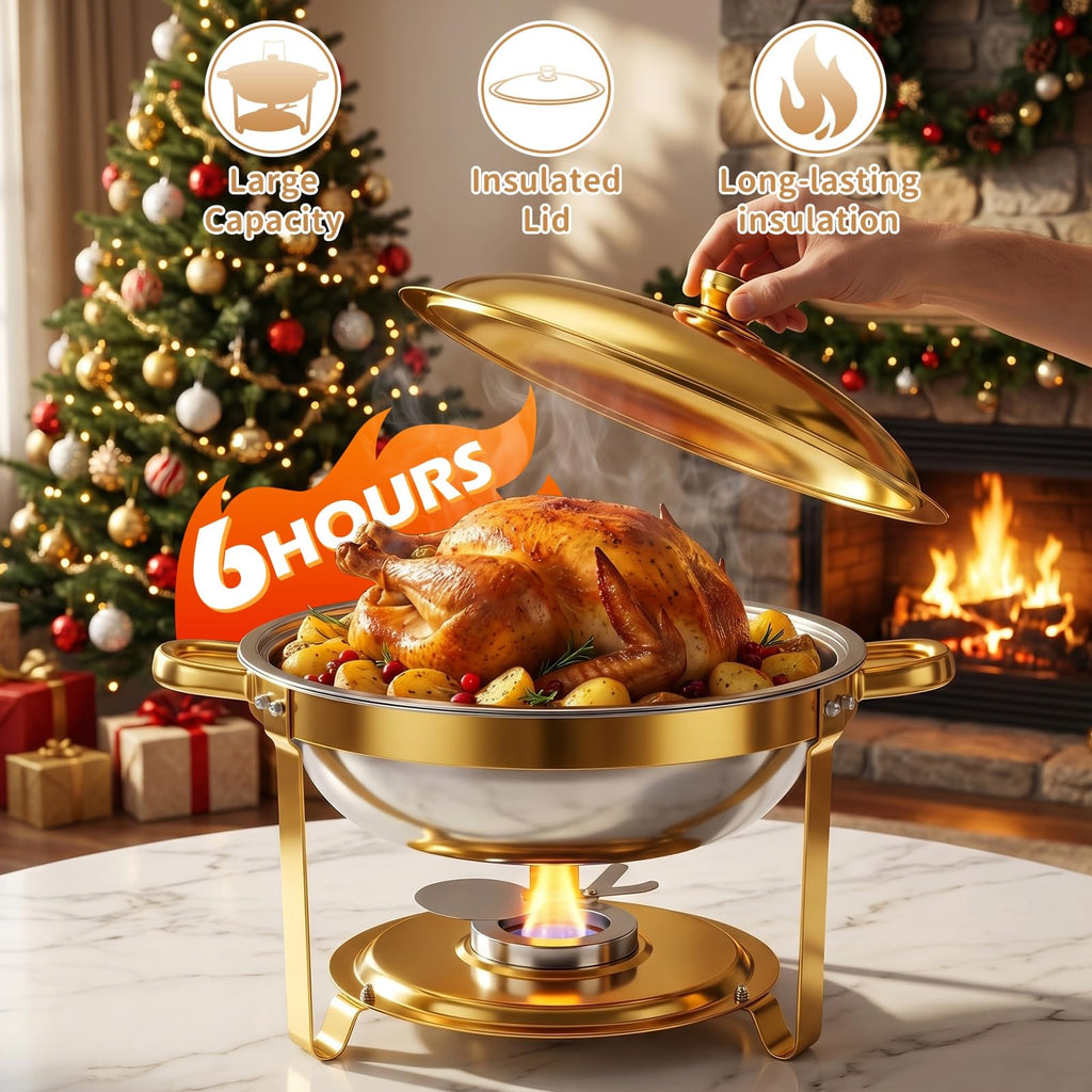 2 Pack 6QT Chafing Dish for Buffet with Golden Lids