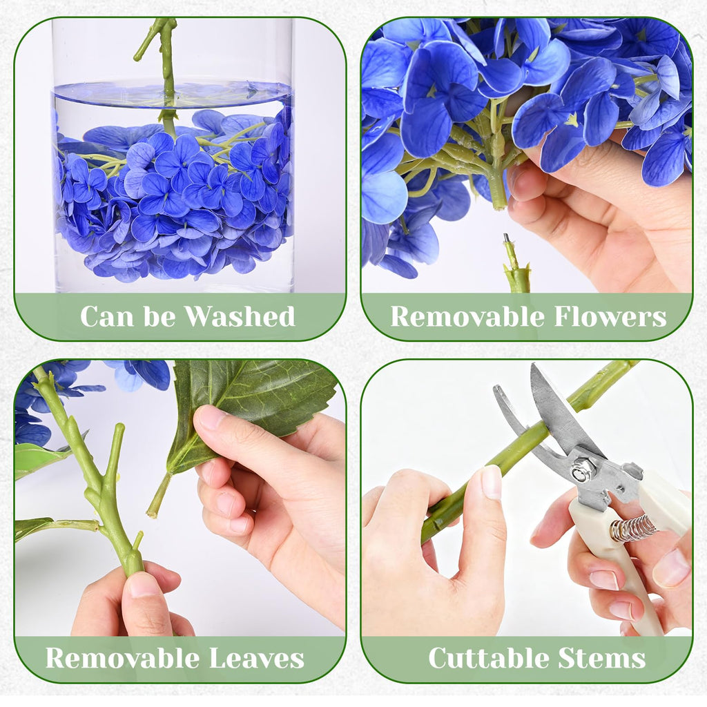 6 Pcs Real Touch Hydrangea Artificial, Dark Blue