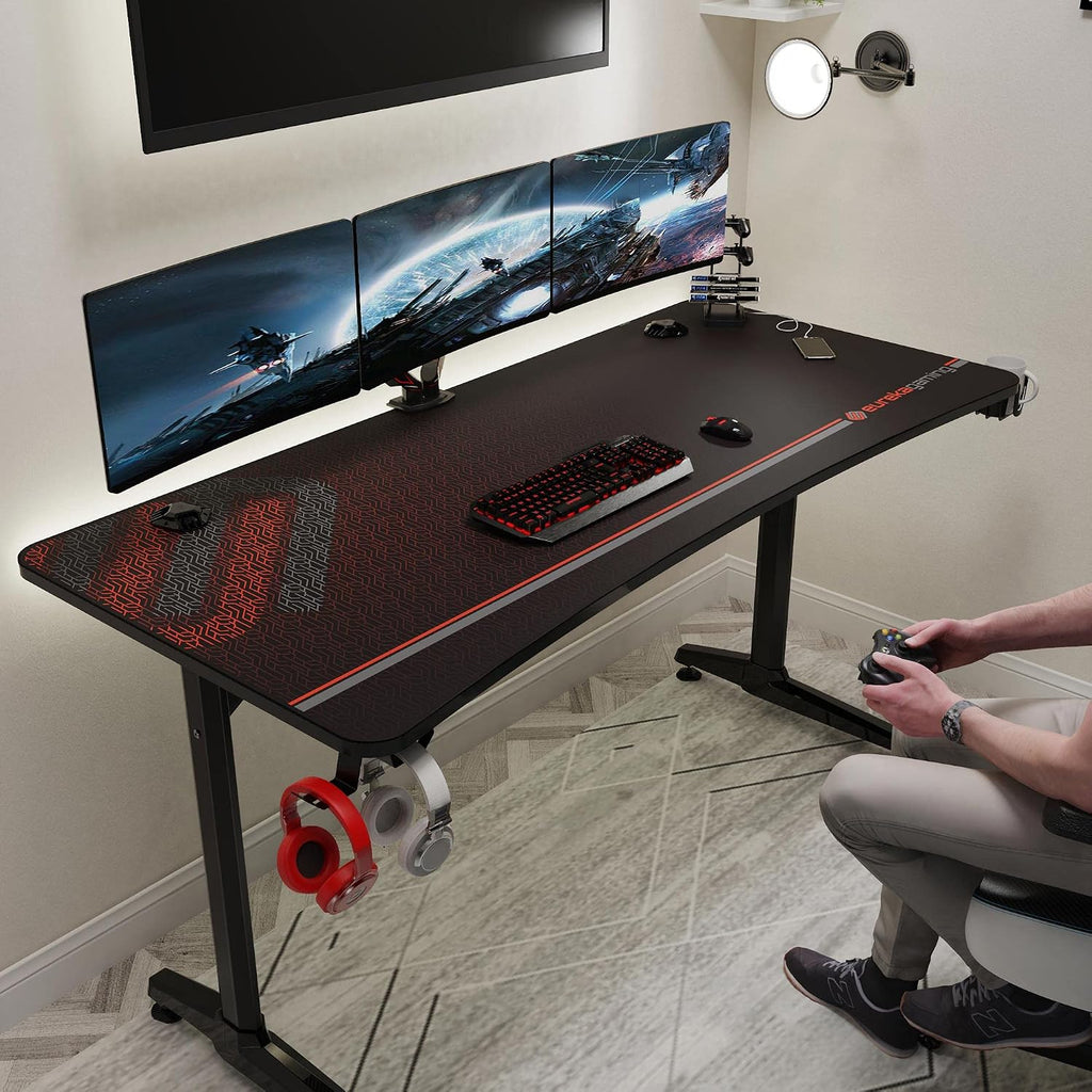 60 Inch Curved Gaming Desk with Large Adjustable Keyboard Tray