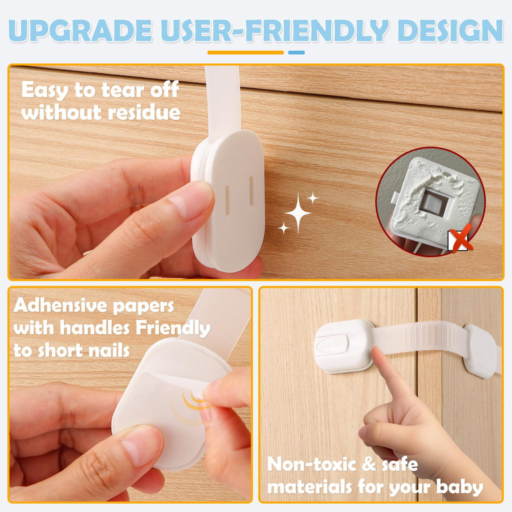 Baby Proofing Strap Locks for Cabinets and Drawers, 10 Pack, White