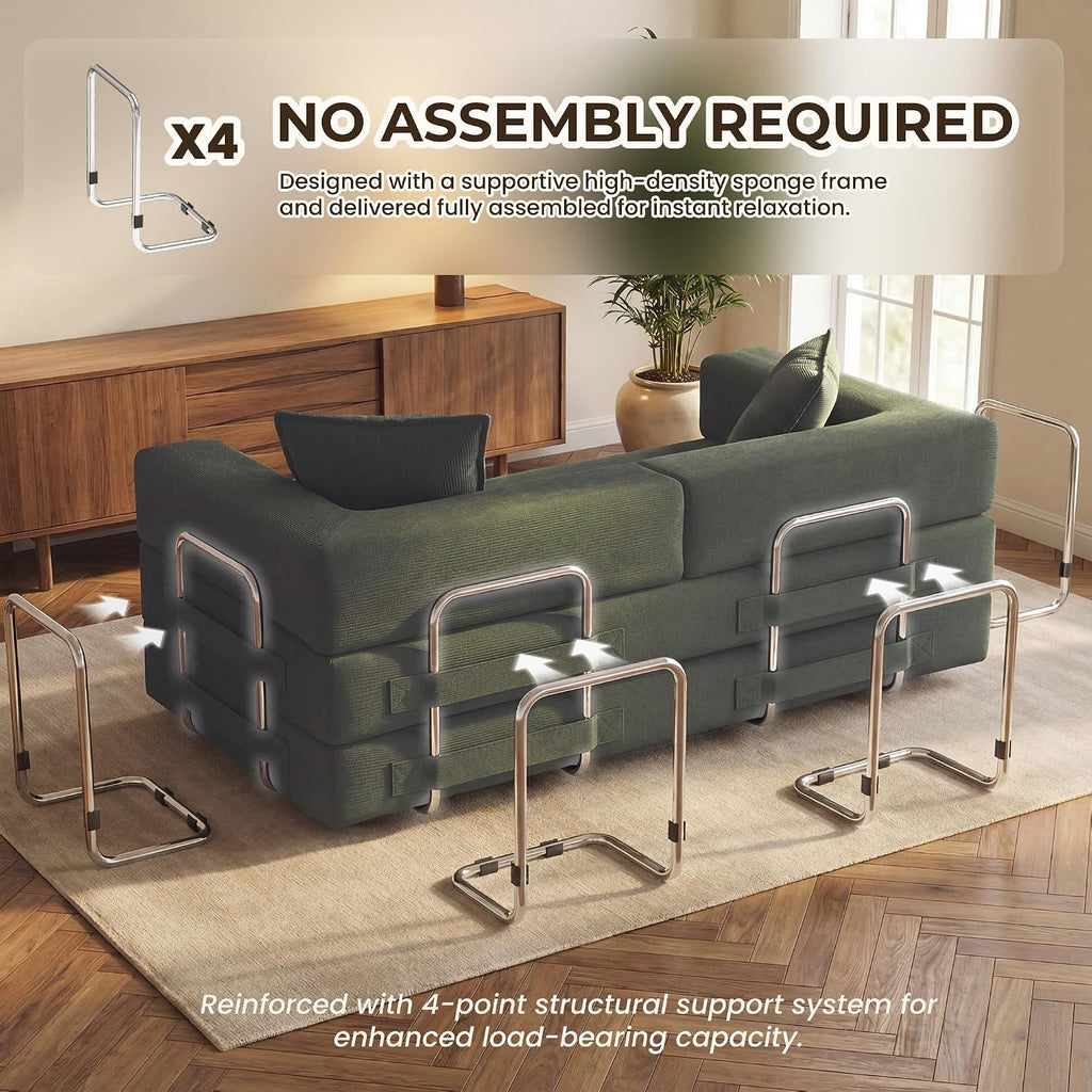 78 Inch Convertible Sofa Bed, 5-in-1 Futon Sofa Bed Pull Out Couch, Boneless Couch Bed , Corduroy Boneless Couches