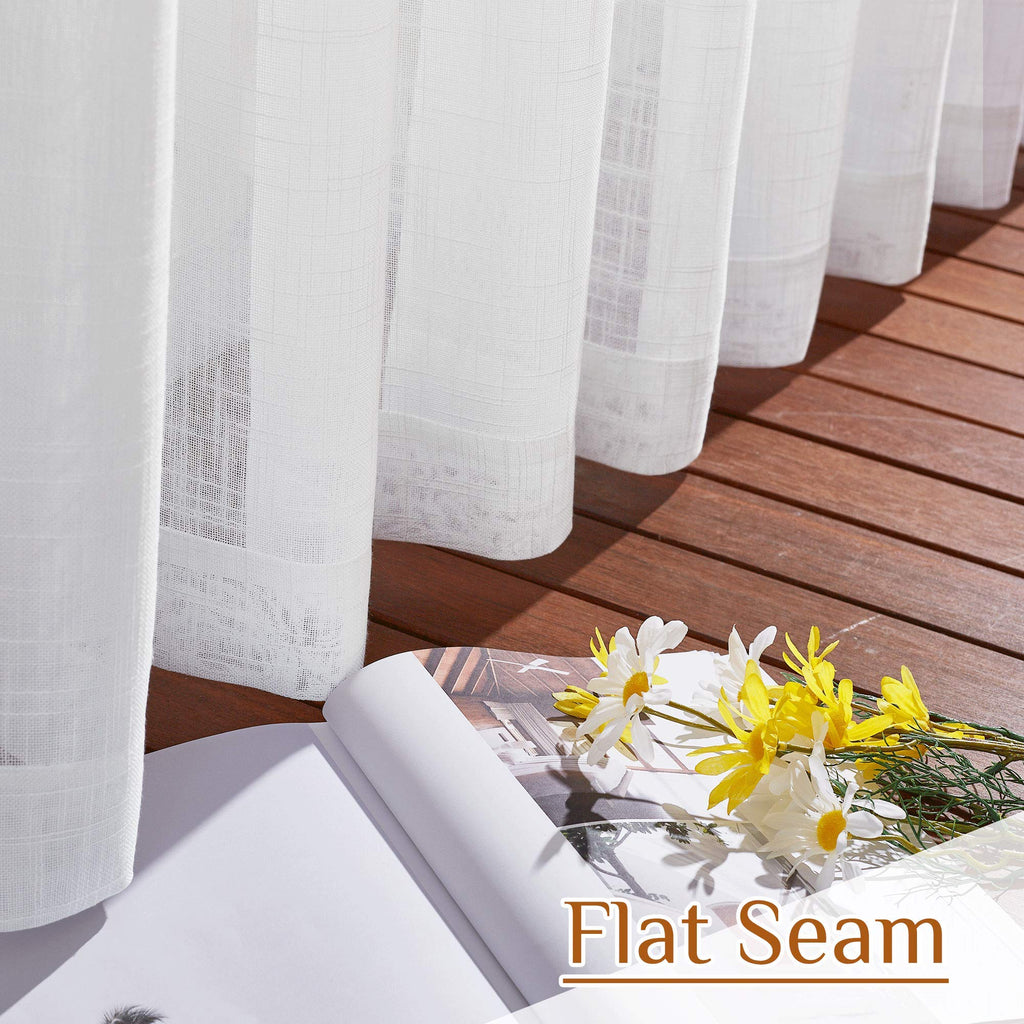 White Sheer 108 inch Curtains, Rod Pocket & Back Tab Semi Linen Sheer Window Treatment Privacy Drapes /Bedroom, 104"