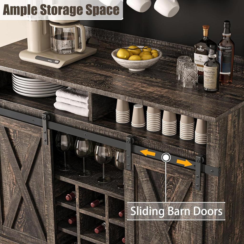 Bar Cabinet 75 in Tall Coffee Hutch Large Kitchens Hutch Farmhouse Coffee Bar Cabinet Cupboard with Sliding Barn Door