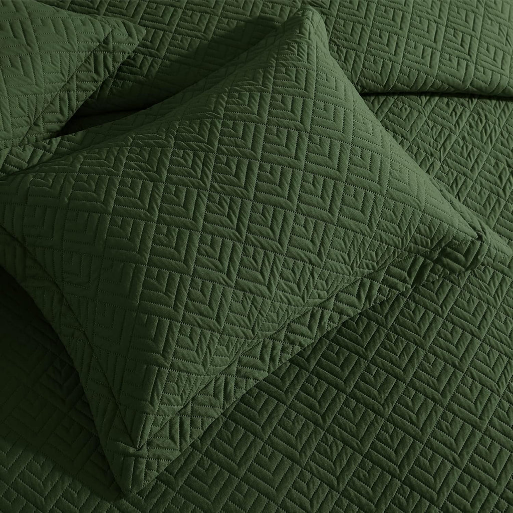 Quilt Set Full Quilts Queen Olive Green 3 Piece,Lightweight Soft Coverlet Modern Style Squares Pattern Bedspread