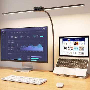 24W Led Desk Lamps with Clamp Home, 31.5-in Double Head, Black