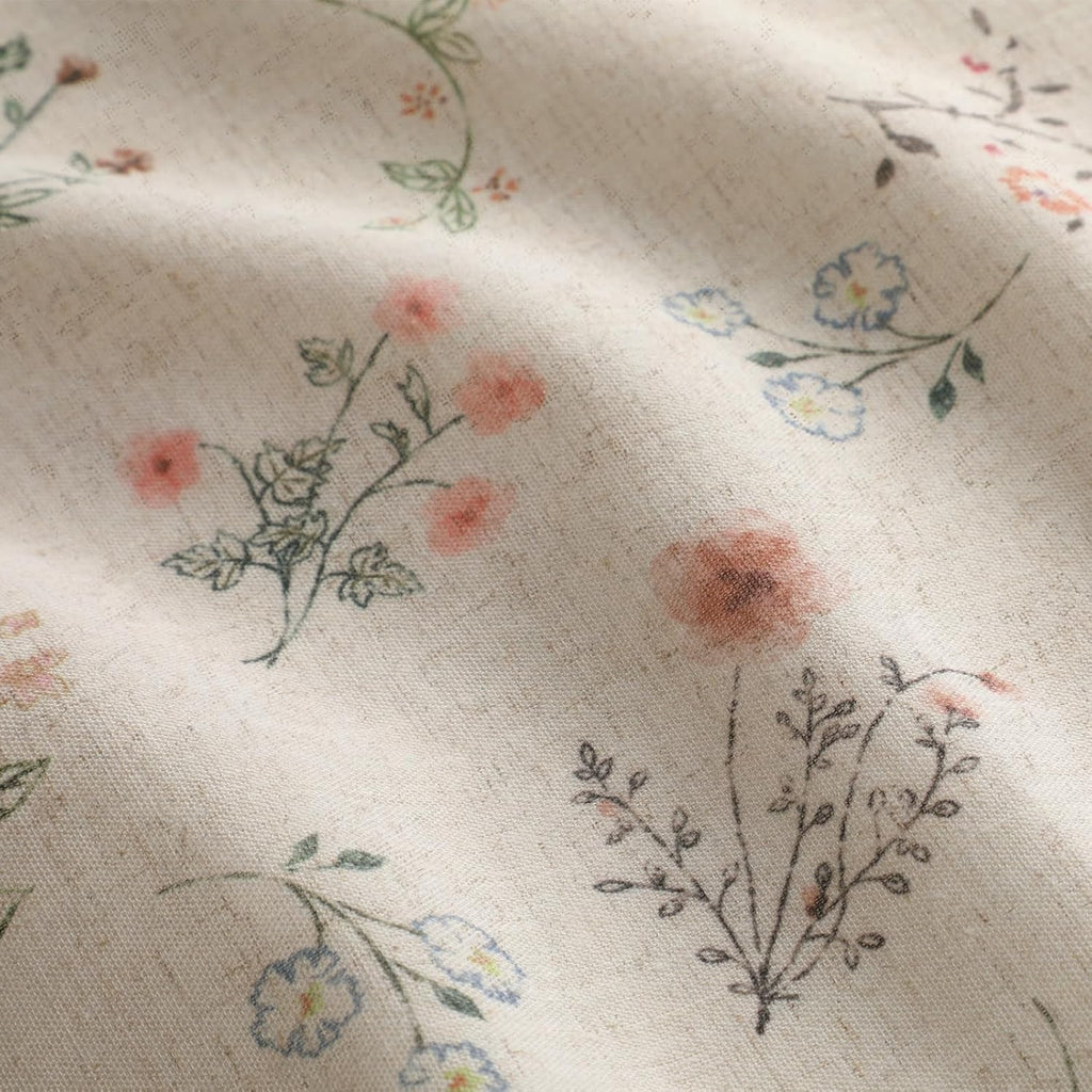 Boho Floral 100% Blackout Curtains for Bedroom 84 Inch Length 2 Panels Set, Linen Texture Farmhouse Curtains Beige