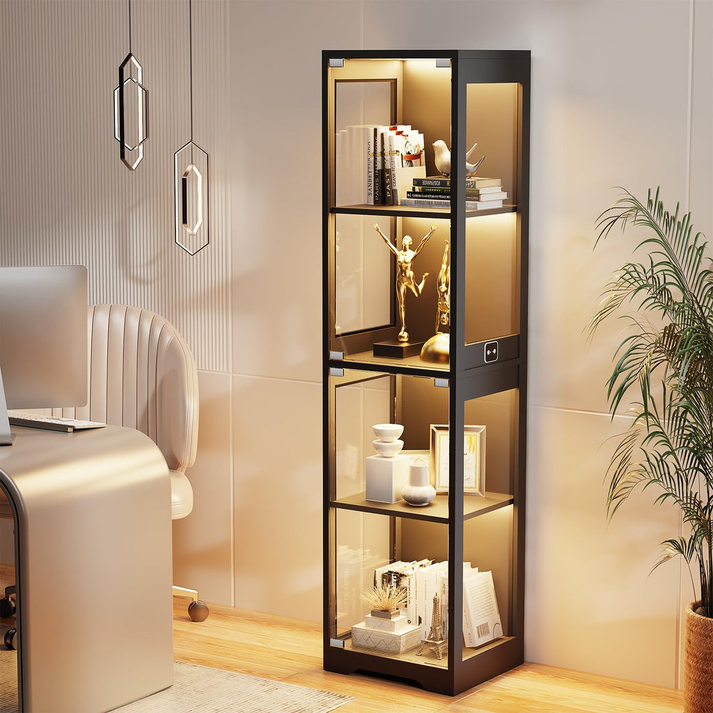 Glass Display Cabinet, Display Case for Collectibles, Black