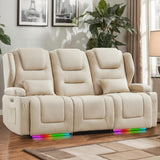 RV Power Loveseat Recliner Sofa, Leathaire Fabric 3-Seater Wall Hugger Reclining Sofa