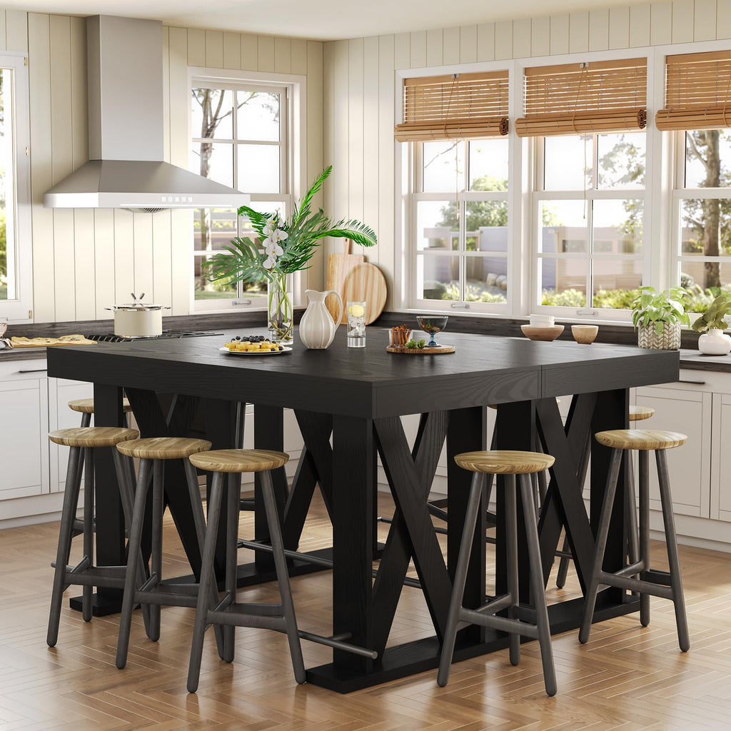 63" Bar Table, Pub Table with Metal Footrest (Black, 1)