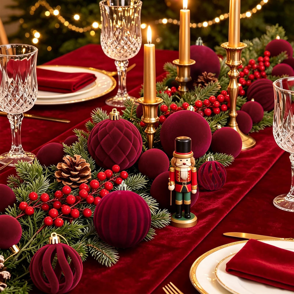 40Pcs Velvet Shatterproof Ornaments Set, Burgundy