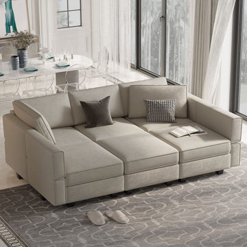 Modular Velvet Sectional Sofa with Chaise Lounge Sectional Sleeper Sofa with Storage Chaise Bed Couch Grey