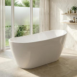 59" Freestanding Bathtub, Black Exterior White Interior Acrylic Stand Alone Soaking Tub, Modern Oval Bath with