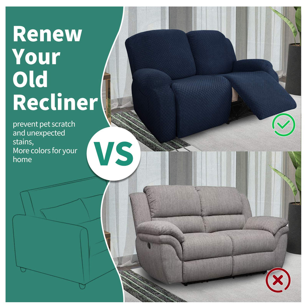 6 Pieces Stretch Loveseat Recliner Slipcover Jacquard Recliner Sofa Cover with Side Pocket Fitted Recliner Cover