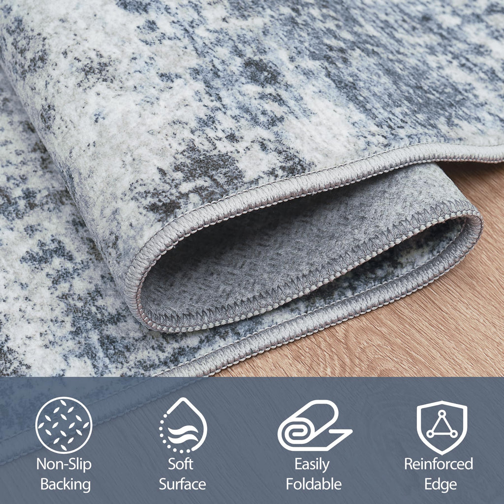 5x7 Area Rugs Washable Bedroom Dining Room Blue Grey