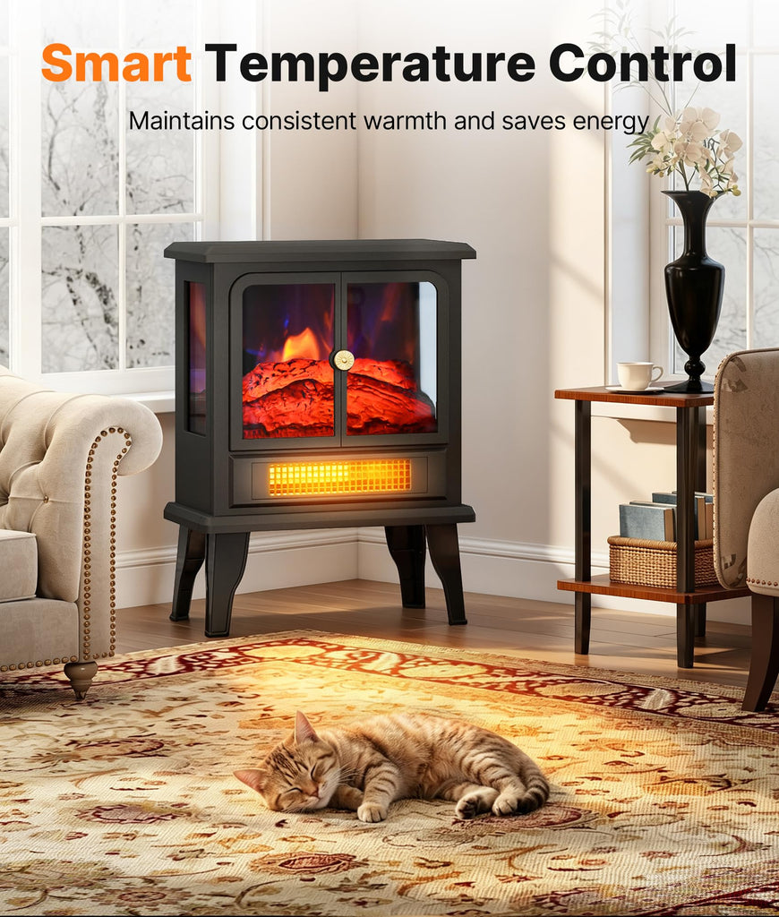 Electric Fireplace Stove Heater for Indoor Use with 3D Flame Effect