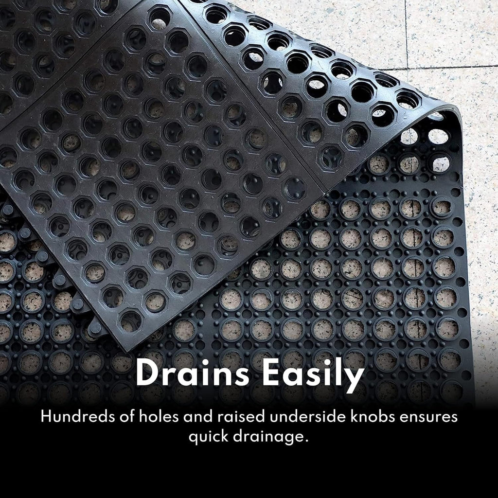 Commercial Grade Grease Resistant Anti-Fatigue Interlocking Rubber Floor Mat, 36" x 36", Black