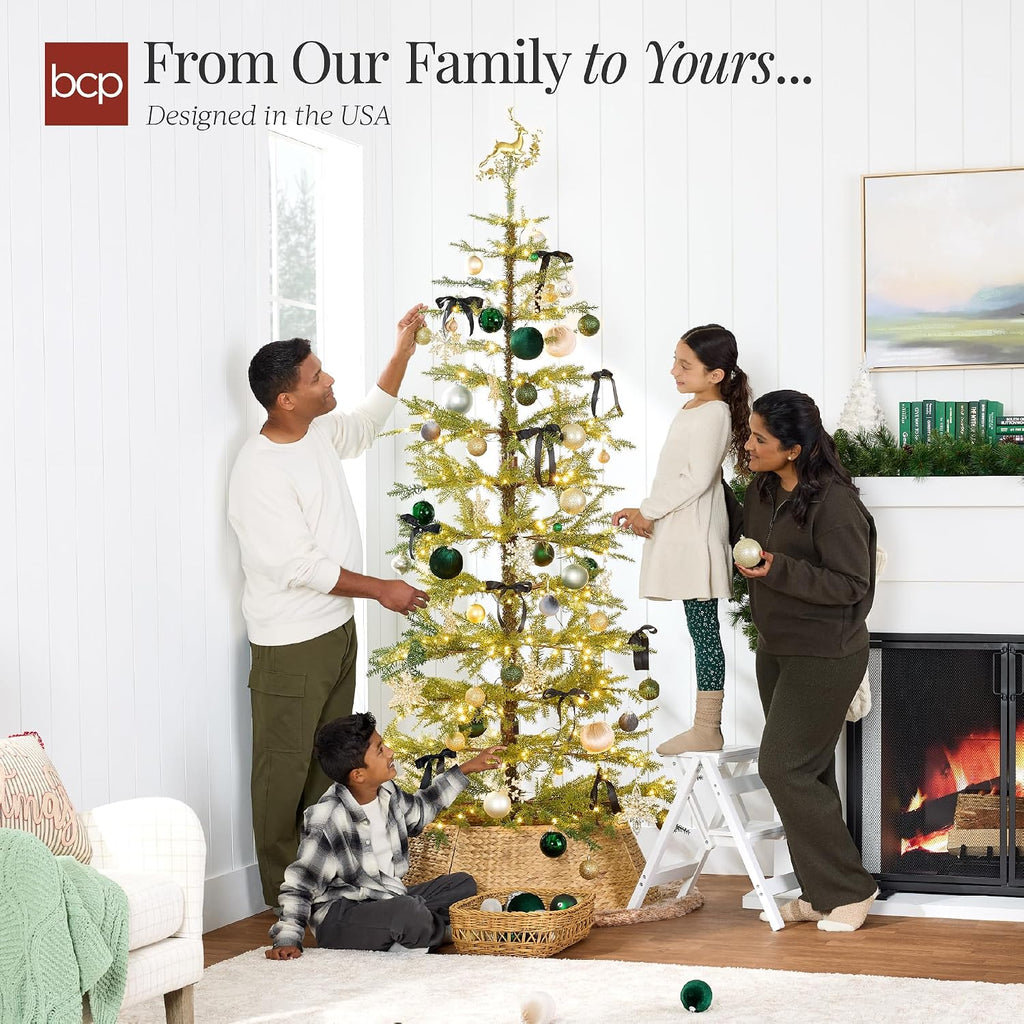Pre-Lit Sparse Christmas Tree Artificial Pine Holiday Décor Aspen Noble Fir w/ in-1 White & Multicolor LED