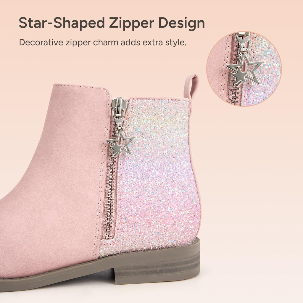 Girls Ankle Boots Glitter Fall Shoes(Pink, 10MT)