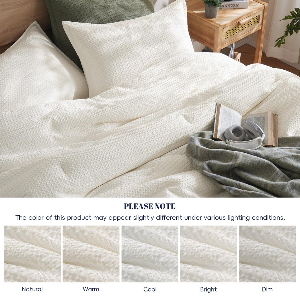 Soft Waffle Comforter Set - Comfy Breathable Waffle Weave Comforter with 2 Pillow Shams, 3 Pieces Less