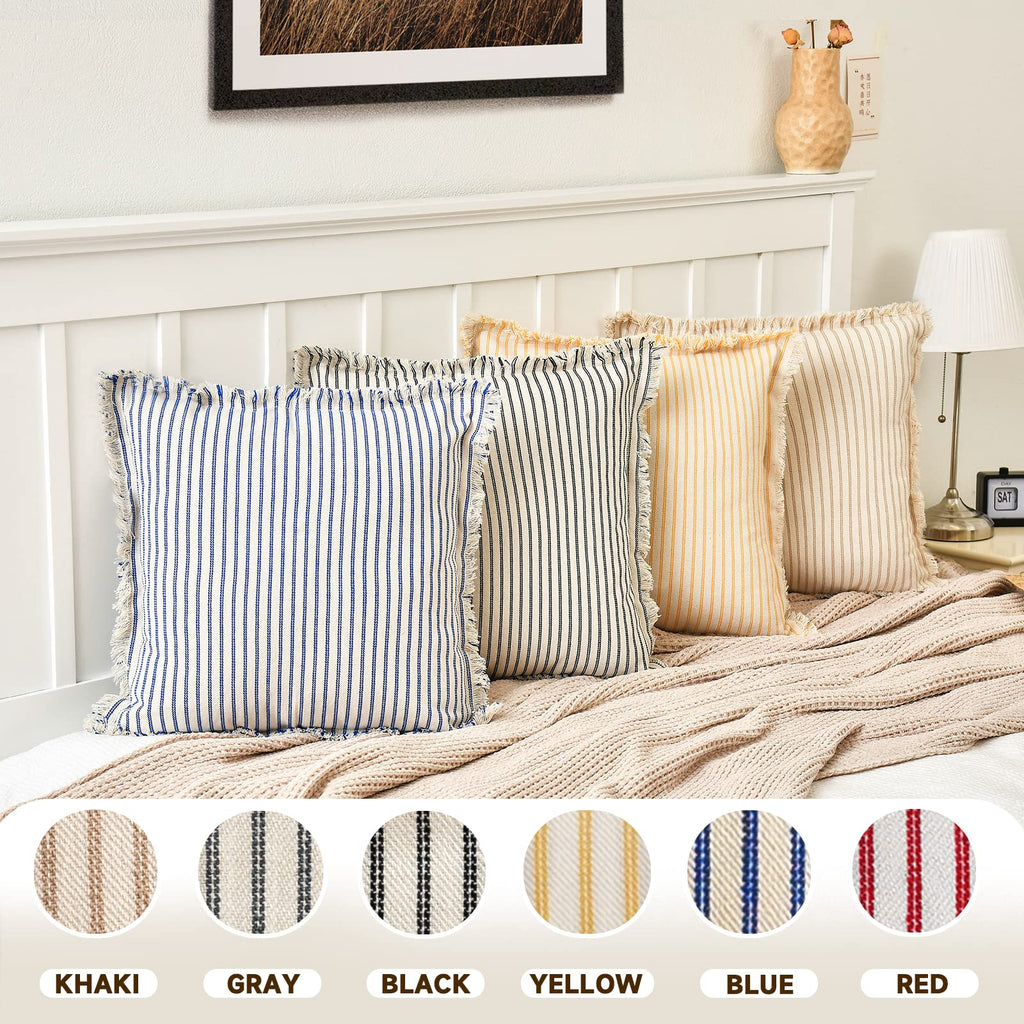 Throw Pillow Covers 26x26 Set of 2 Striped Pillow Covers with Fringe Chic Cotton Decorative Euro sham Pillows Square