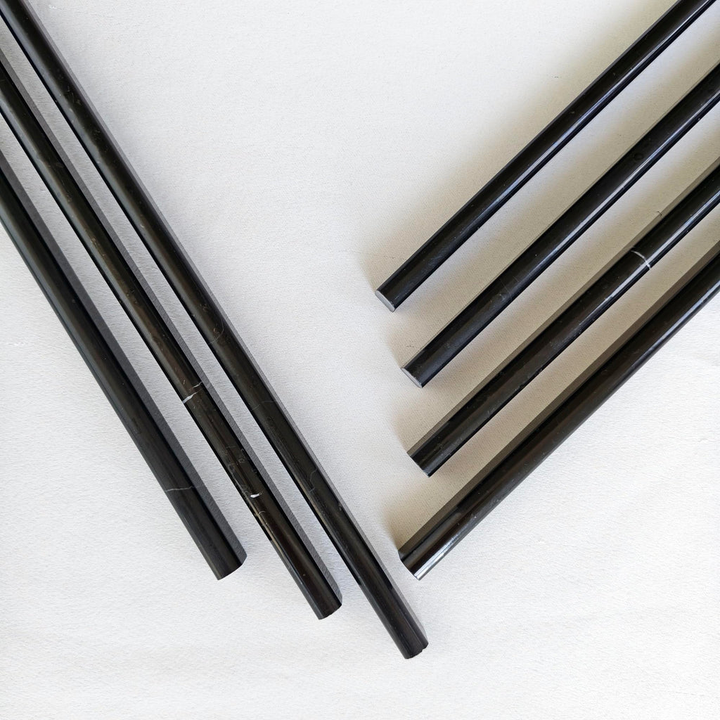 Black Marble Pencil Tile, 10 Pack 0.39in x 12in Marble Tile Edge Trim Polished Backsplash, Bathroom and Shower Walls
