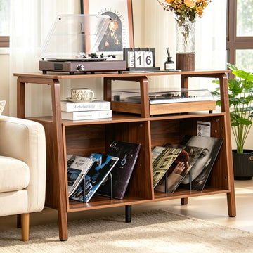 Large Record Player Stand, with Open Storage Holds up to 300 Albums