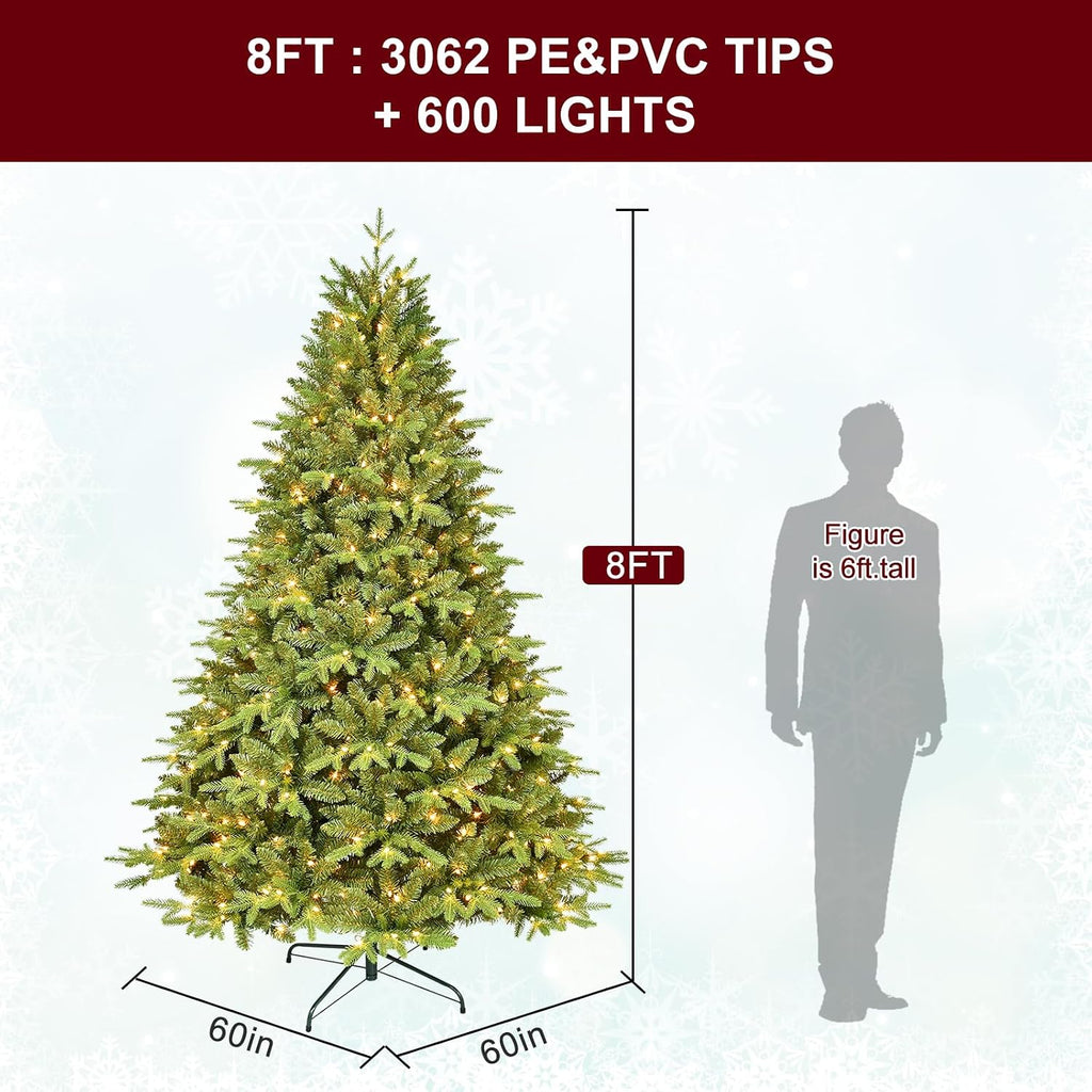 Prelit Artificial Christmas Tree, 3062 PE/PVC Tips, 600 Lights