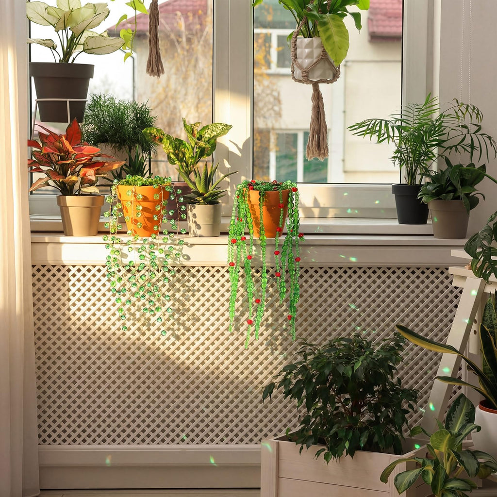 2 Pcs Beaded Plant Suncatcher Glass Leaf Plant Gifts, Novel