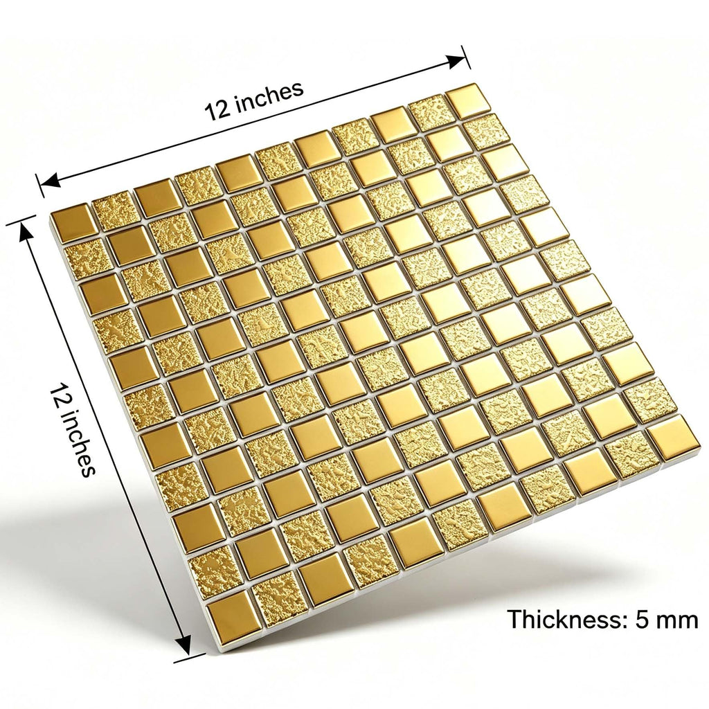Gold Ceramic Mosaic Backsplash Tile, 5 Sq Ft