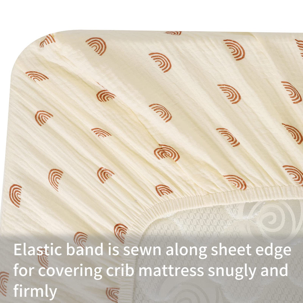 Muslin Crib Sheets 2 Pack, 52" x 28", Brown and Rainbow