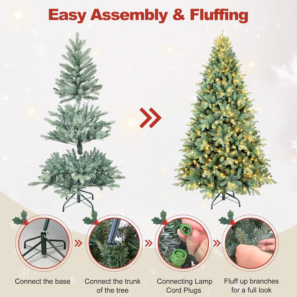 7 Ft Pre-Lit Artificial Christmas Tree, w/ 500 LED Warm Lights, 1838 PE&PVC Mixed Branch Tips, Faux Xmas Tree , Party