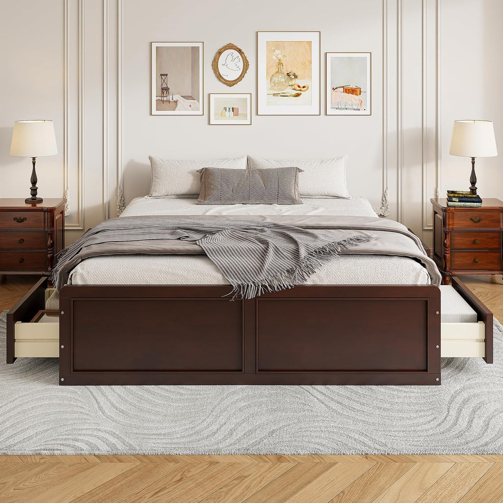 Platform Bed Frame, Wood Japanese Bedframe with Storage