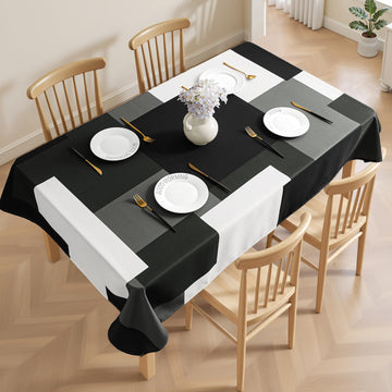 Black Grey White Rectangle Tablecloth Modern Geometric Table Cover Waterproof Wrinkle Resistant Table Cloth for