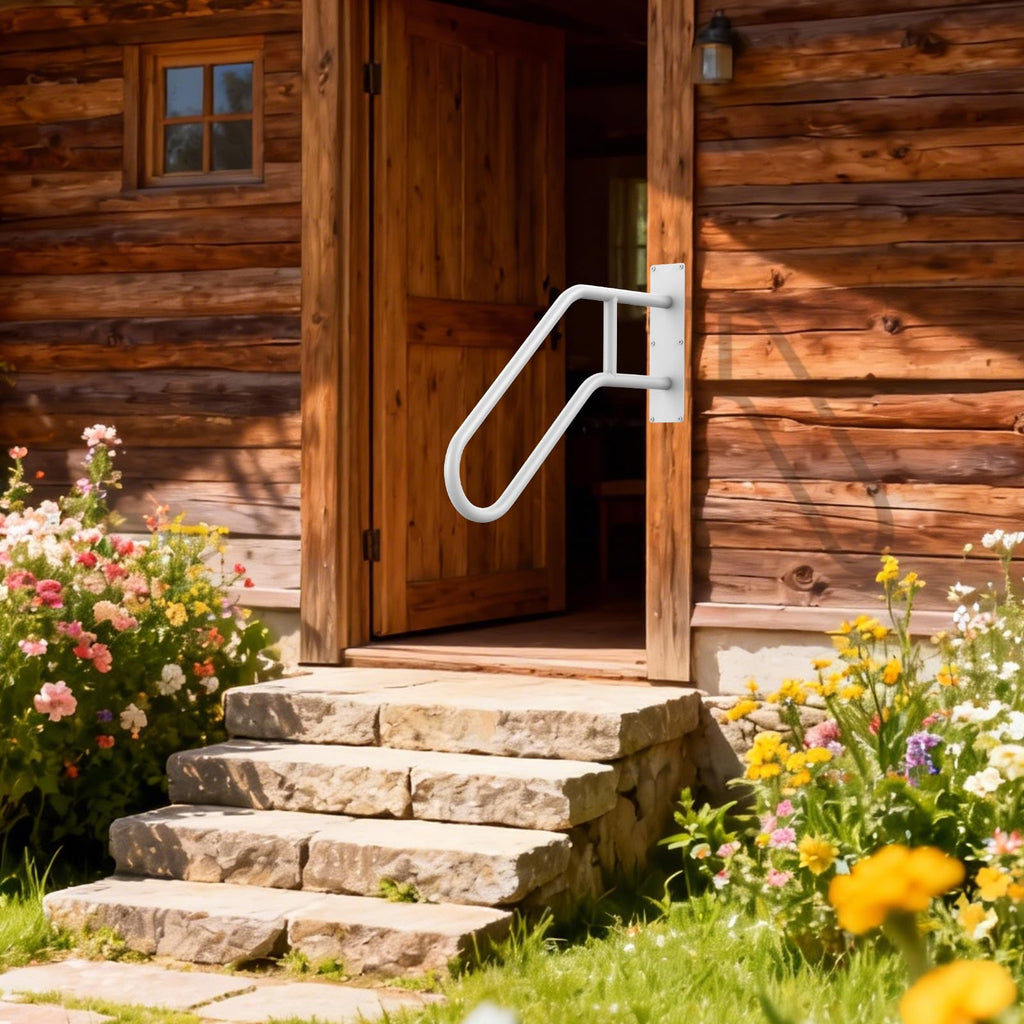 U-Shaped Outdoor Handrail, 2 Pack White Hand Railing 22.8 Inch