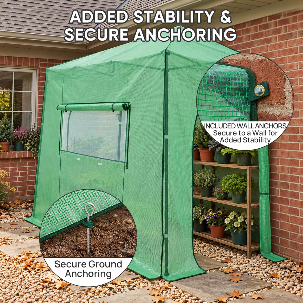 10x5 Easy Setup Pop Up Greenhouse, Lean-To Design, Clear/Green