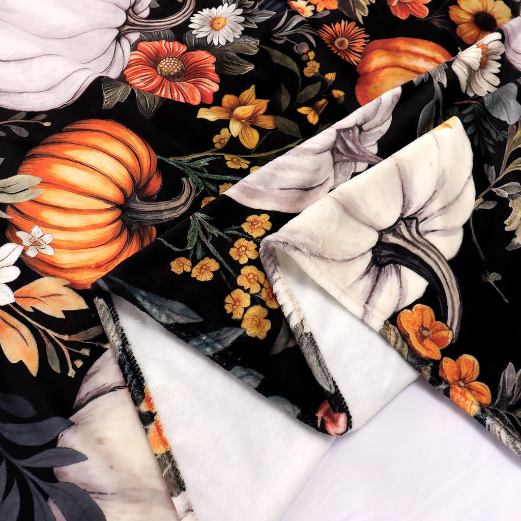Fall Pumpkin Blanket Soft Autumn Harvest Throw Blankets Vintage Floral Throw Watercolor Flannel Fleece Bed Cover Warm
